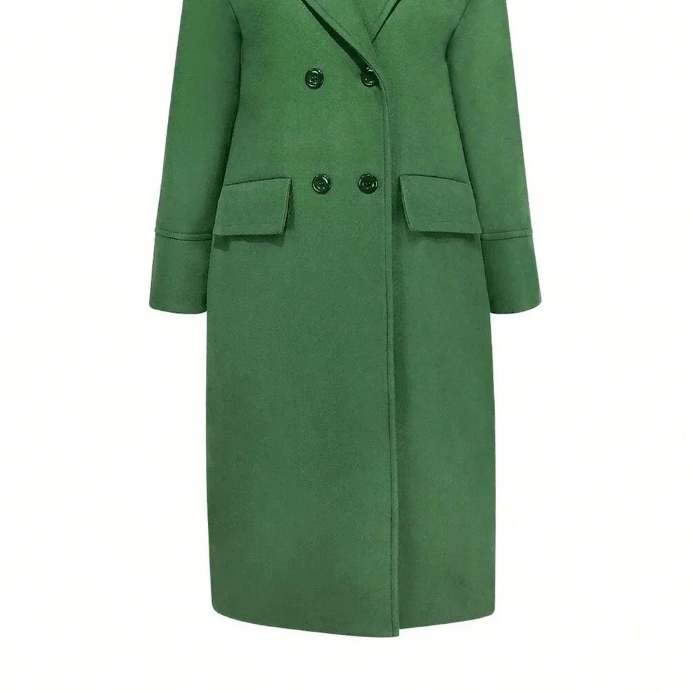 Green Casual Women's Blend Lapel Long Sleeve Warm Overcoat - Picture 3 of 5